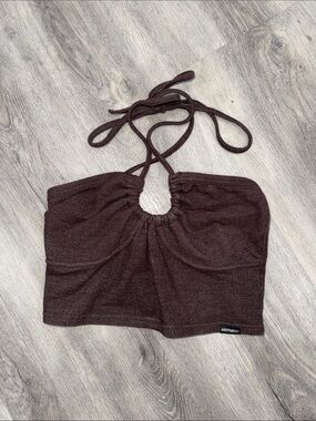 Summer Halter Cropped Tube Top Brown Scrunch - ANOTHERA Korea